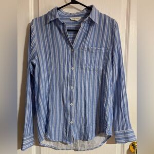 Beach Lunch Lounge Buttoned Down Striped Cotton Long Sleeved Top Size XS